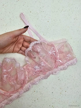 ست بند جوراب و شورت و سوتین توری ژینا Jina فنردار صورتی