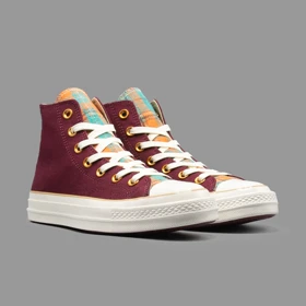 کانورس چهارخونه زرشکی ساق‌دار Converse Plaid Burgundy Hightop
