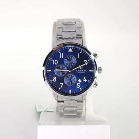 ساعت مچی مردانه چنکسی Chenxi CX907 تاریخ دار و 3موتور فعال کرنوگراف (نقره ای صفحه آبی)