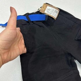 شلوار مام مشکی کتان کمربند آبی اورجینال