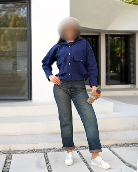 بامبر ژاکت زنانه کلاهدار جنس کتان قد 55