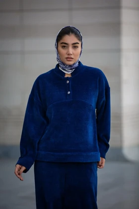 دورس بیسکوییتی یقه دیپلمات سجاف دار (ست پاییزه) (سرمه ای)