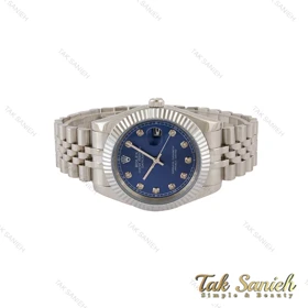 ساعت رولکس مردانه دیت جاست 2 سیلور صفحه آبی ایندکس نگین Rolex-5359-G