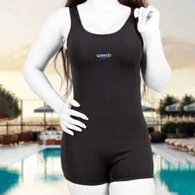 مایو شنا زنانه طرح اسپیدو رکابی باکسر ضد کلر مشکی