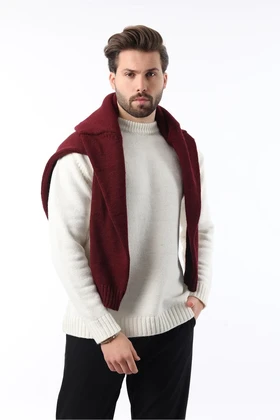 ژاکت بافتنی مردانه Ecru Crew Neck Overfit E7402