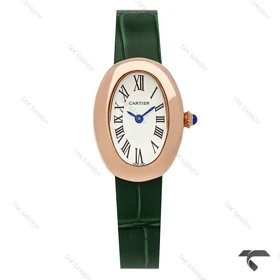 ساعت کارتیر Baignoire زنانه رزگلد بند چرم سبز Cartier-9853-L