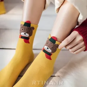 جوراب ساق بلند زنانه خردلی مدل bear