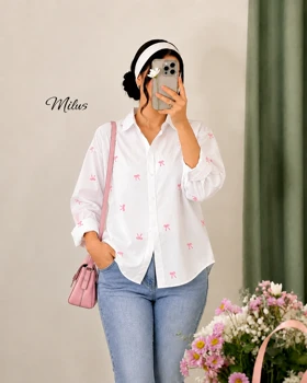 شومیز سفید پاپیونی کلاسیک