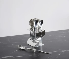 قاشق دسر خوری 12 عددی استند دار نقره ای