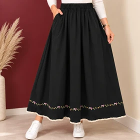دامن گلدوزی لینن آیلین کد 6035 (مشکی)