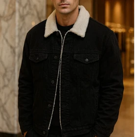 کت جین مشکی خزدار مردانه کیفیت عالی _ دیلم پلاس