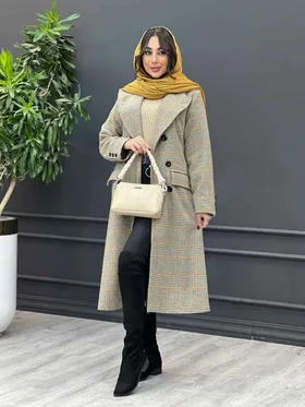 پالتو چهارخونه بلند شش دکمه