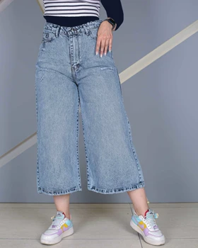 شلوار ایزی بگ آبی روشن زنانه قد 84 Easy Baggy Wide Leg Jeans کد 60900