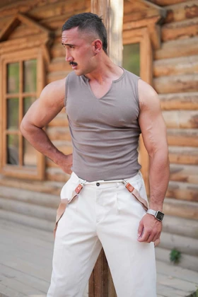 رکابی تنک تاپ یغه کوبایی کرم OLD SCHOOL