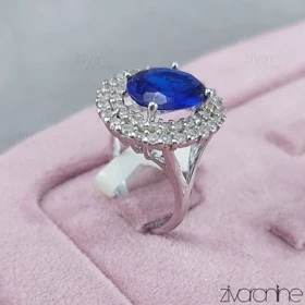 انگشتر جواهری نقره ای با نگین آبی 30133