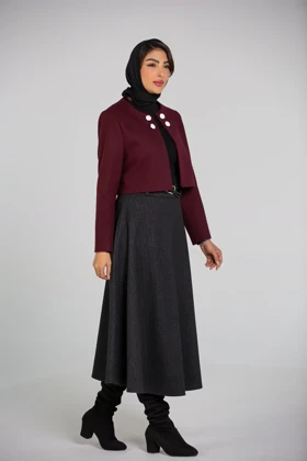 پالتو کت کراپ یقه گرد (زرشکی)