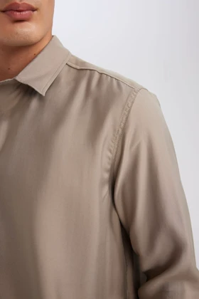 Relax Fit یقه پولو Twill Modal Blend Basic ساده پیراهن آستین بلند D3376ax24au D3376AX24AU
