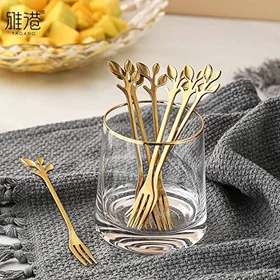 چنگال 6 عددی طلایی طرح برگ