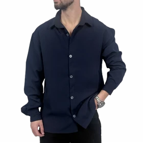 پیراهن آستین بلند مردانه سرمه ای مازراتی مدل ساده