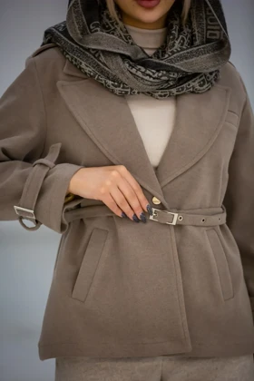 پالتو زنانه لامر تک دکمه کمر پرچ