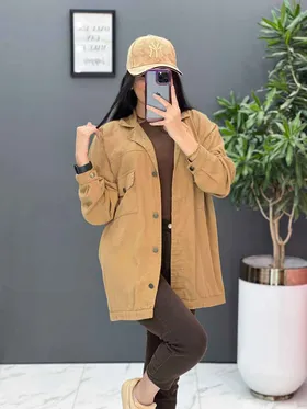 مانتو کتان زاپ‌دار جیب پاکتی