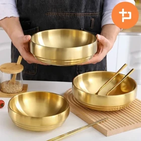 کاسه دو جداره استیل طلایی یونیک پلاس / Unique plus در سه سایز