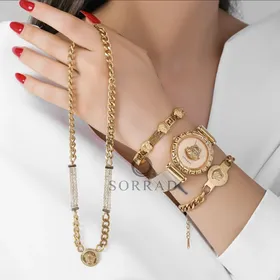 ساعت ورساچه زنانه / ساده بند حصیری استیل رنگ طلایی صفحه طلایی