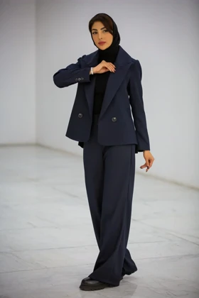 کت زنانه بلدینگ بغل چاک (سرمه ای)