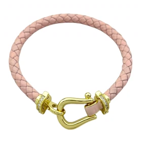 دستبند زنانه بافت چرمی صورتی مدل امگا شیک