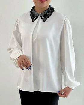 شومیز ساتن با یقه ی منجوق دوزی کد 4791