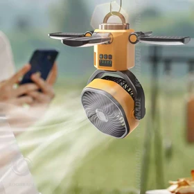 پنکه شارژی چند منظوره تاشو F6611 (زرد)