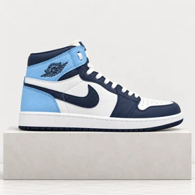 کتانی نایک Air Jordan 1 سفید آبی سرمه‌ای مدل 9712 استایل Navy Street