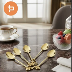 قاشق چای خوری طلایی طرح قلب نگیندار