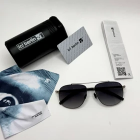 عینک آفتابی آیس برلین اصلی فوق سبک مشکی فریم نقره ای آنتی رفلکس با پک کامل عدسی زایس ICE BERLIN IC 21