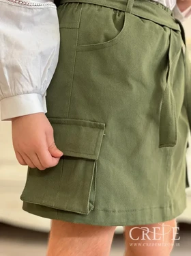 دامن کتان دو جیب پاکتی