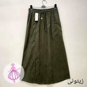 دامن مخمل کبریتی چاک‌دار در رنگبندی متنوع(کد1418) (زیتونی)