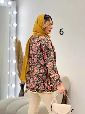 مانتو طرح دار نوار دوزی دو جیب