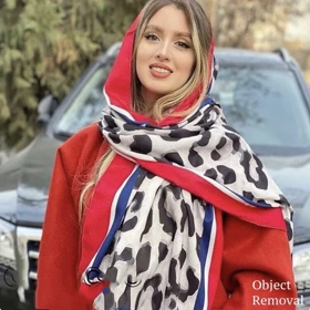 شال پلنگی نخی سرخابی