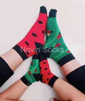 جوراب نیم ساق لنگه به لنگه کفشدوزکی -سبز