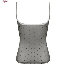 کراپ تاپ زنانه مدل پددار خال‌خالی رنگ طوسی ماییلدا کد 5301-6853