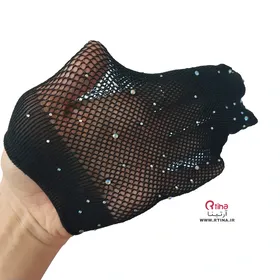 دستکش بلند مجلسی نگین‌دار مدل زنبوری ریز