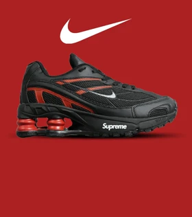 کفش کتانی مردانه مشکی قرمز نایک NIKE x SUPREME shox ride 2 مدل 7058