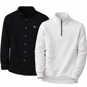 پکیج دورس مردانه نیم زیپ مدل Behbod-سفید+ پیراهن مردانه مشکی مدل VQ