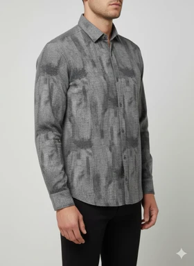 پیراهن مردانه آستین بلند کنفی طرحدار طوسی تیره کد 1004