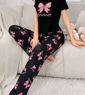 شلوار پیژامه مخمل طرح پاپیونی وارداتی دبی