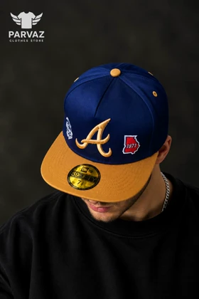 کلاه کپ بک فیت مستر کوالیتی وارداتی FIFTY 59 مدل Atlanta Braves _ سرمه ای نقاب قهوه ای
