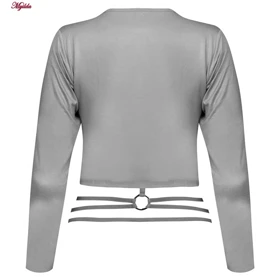 کراپ تیشرت آستین بلند زنانه مدل پشت بندی رنگ طوسی کد 5224-612P