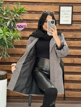 پالتو طرحدار سرآستین چرم