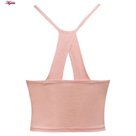 کراپ تاپ زنانه مدل پد ثابت رنگ گلبهی ماییلدا کد 5258-241