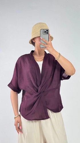 شومیز جلو گره کد 500691 (زرشکی)